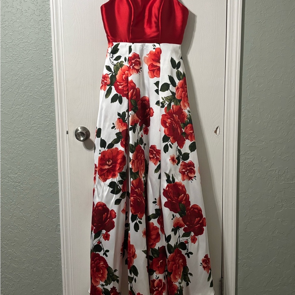 Vibrant Red Floral Maxi Dress